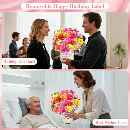 XTF2015 Birthday Cards - 3D Pop-Up Music & Lights | Peony & Butterfly Design, 13 Inch Forever Flower Bouquet
