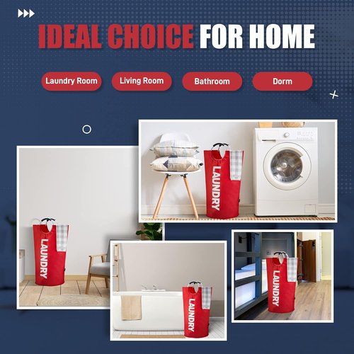 Caroeas 125L Laundry Basket - Large Collapsible Hamper with Padded Handles | Red, Easy Storage