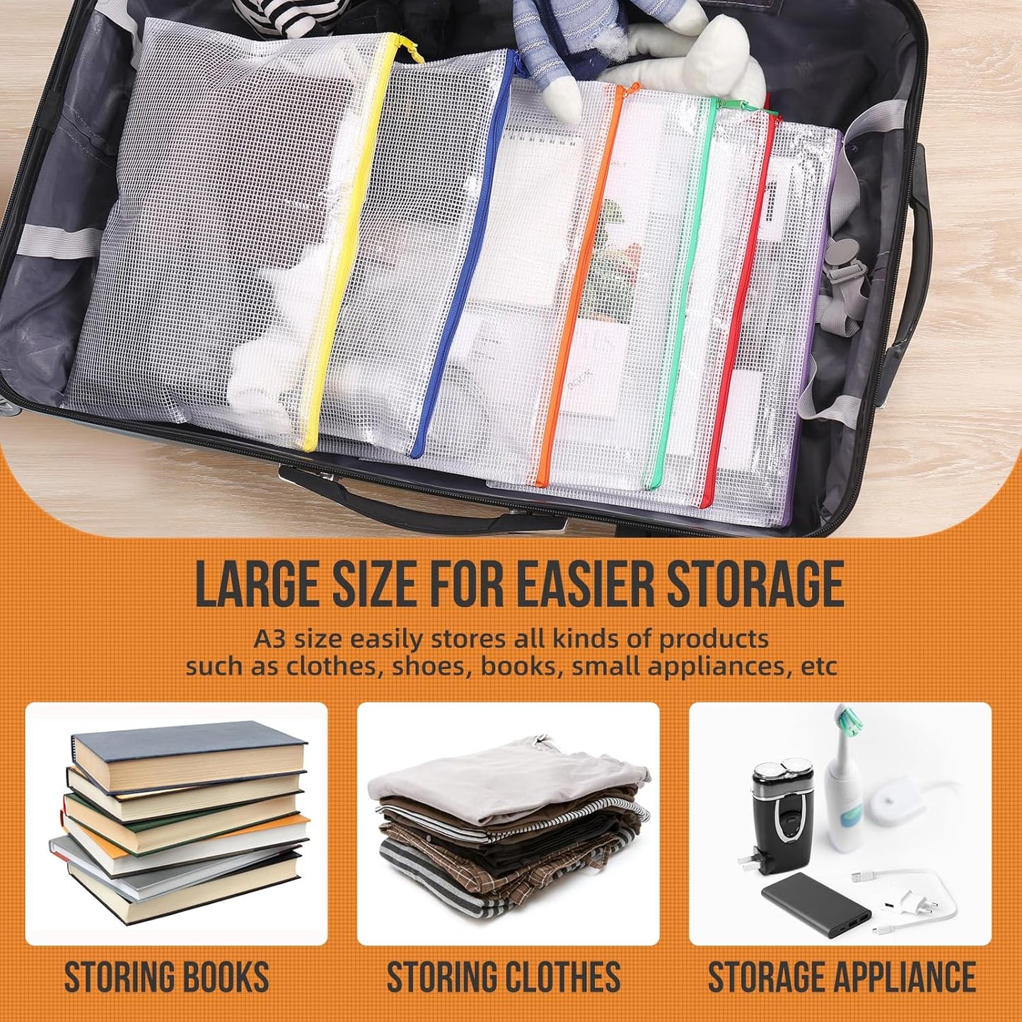 Skiennix 24pcs Mesh Zipper Pouch File Bags - Large A3 17x12 Inches for Classroom & Game Organization