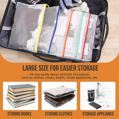 Skiennix 24pcs Mesh Zipper Pouch File Bags - Large A3 17x12 Inches for Classroom & Game Organization