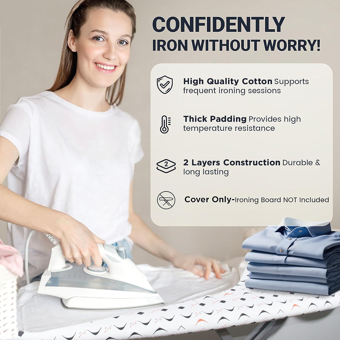 UniSimp Ironing Board Cover - Extra Thick Natural Cotton, Scorch & Stain Resistant | 15"x54" Size