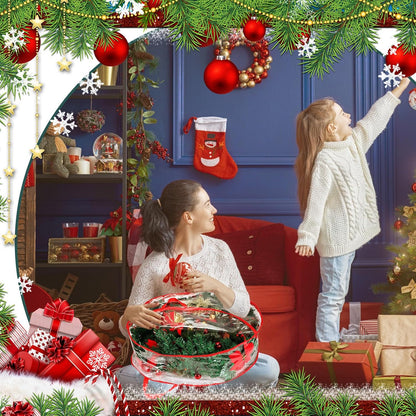 Shappy 24-Inch Clear Christmas Wreath Storage Bag - Durable Plastic with Dual Zippers & Reinforced Handles | Red