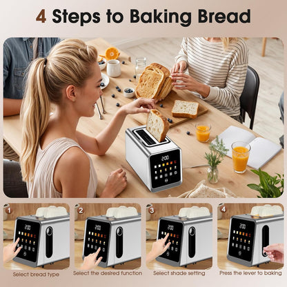 Skiennix Touch Screen Toaster - 2 Slice Stainless Steel Smart Toaster with Memory Function & 6 Shade Settings