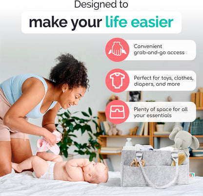 Skiennix Felt Diaper Caddy - Extra Large Portable Organizer for Baby & Toddler Items | Ideal for Nursery & Car