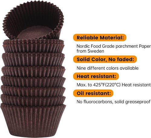 Bake Choice Cupcake Liners - 200 Pcs Food-Grade Brown Grease-Proof Muffin Wrappers for Baking