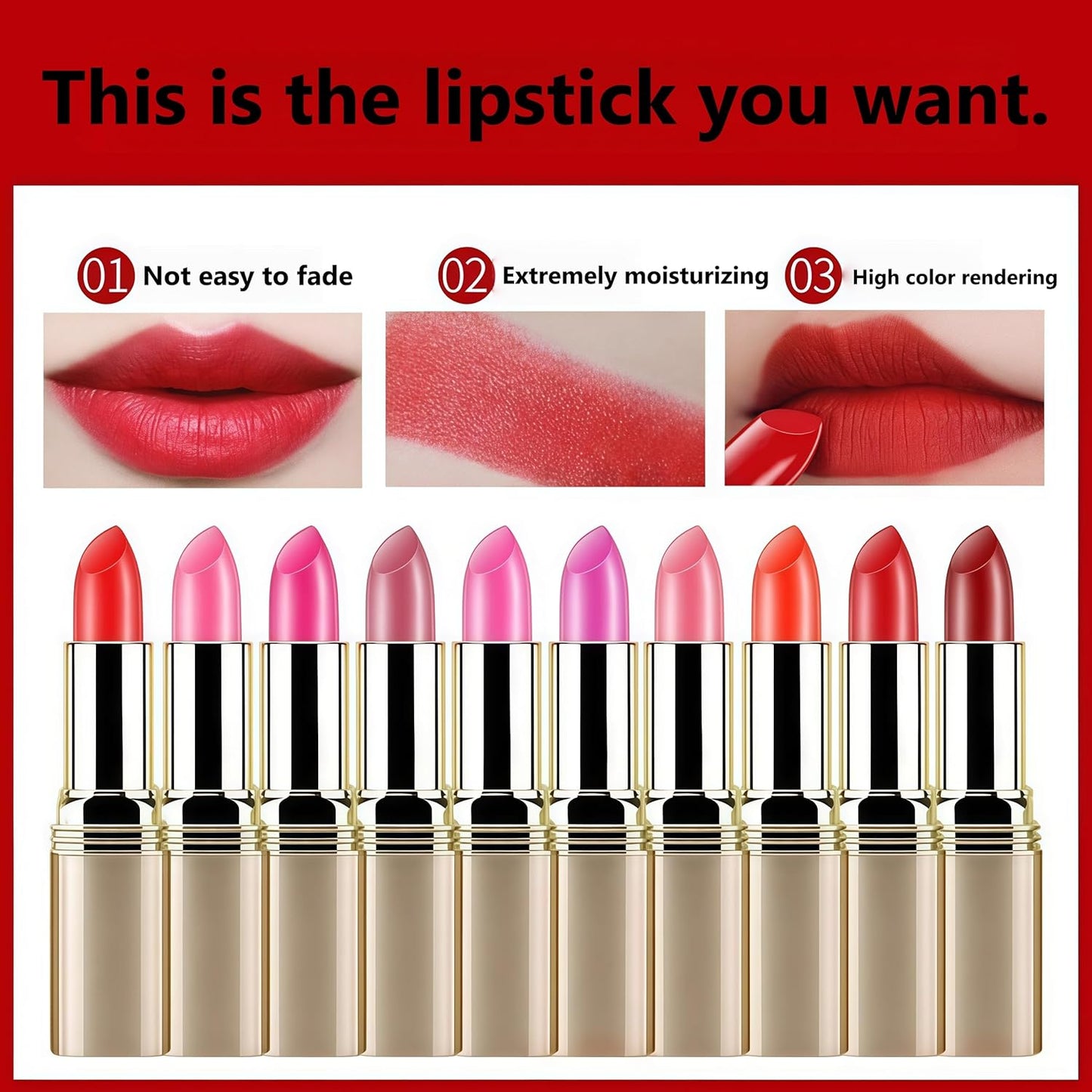 Alobon Long-Lasting Deep Red Lipstick - Moisturizing Formula for Vibrant Color (10* Aunt Color)