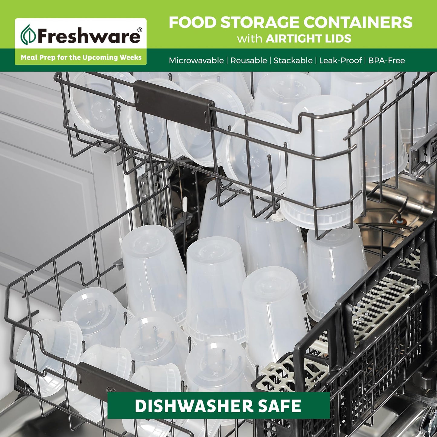 Freshware 48 Pack of 16 and 32 oz, 24 sets each size Food Storage Containers with Lids, Plastic Deli Containers, Meal Prep Containers, Microwave and Freezer Safe, Stackable, Leakproof, BPA Free, Clear