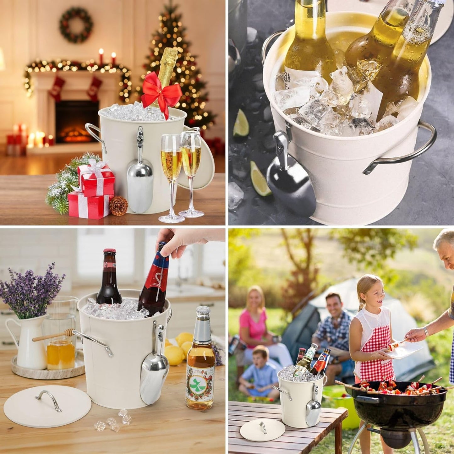 YOUEON 4L Ice Bucket with Scoop and Lid, Double Walled Insulated Wine Bucket Chiller with Carry Handles, Beverage Tub for Cocktail Party, Camping, BBQ, Indoor & Outdoor Use, White