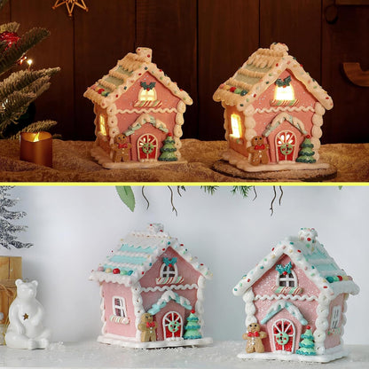 Skiennix LED Gingerbread House Christmas Decorations - 5.9" Ornaments with Gingerbread Cookie & Pine Tree