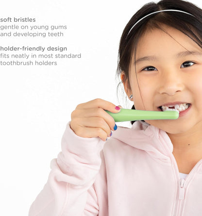 Ubbi Grow With Me Toothbrush Training Set - 360° Food-Grade Silicone & Soft Bristles | Polaris Blue & Zest Green