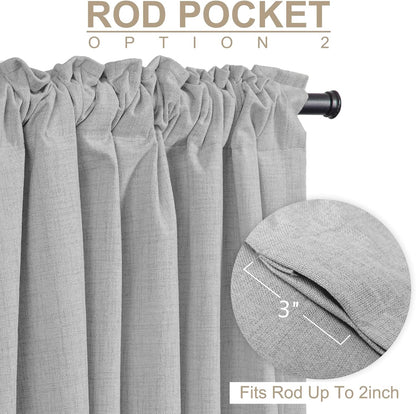 Regine Switzerland 100% Blackout Linen Curtains - Thermal Insulated Drapes, 50" W x 84" L, Grey - 2 Panels Set