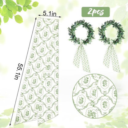 JarThenaAMCS Wreath Sash - Spring Green Floral Garland Ribbon Bow | 55.1 x 5.1 Inch Home Decor