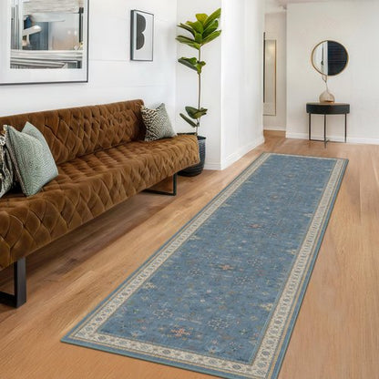 Hazo Haus Non Slip 10ft Long Hallway Runner Rug Blue - 2 x 10 Runner Rug, Washable & Waterproof 2x10 Kitchen Floor Mat - Modern Eclectic Boho Design Décor