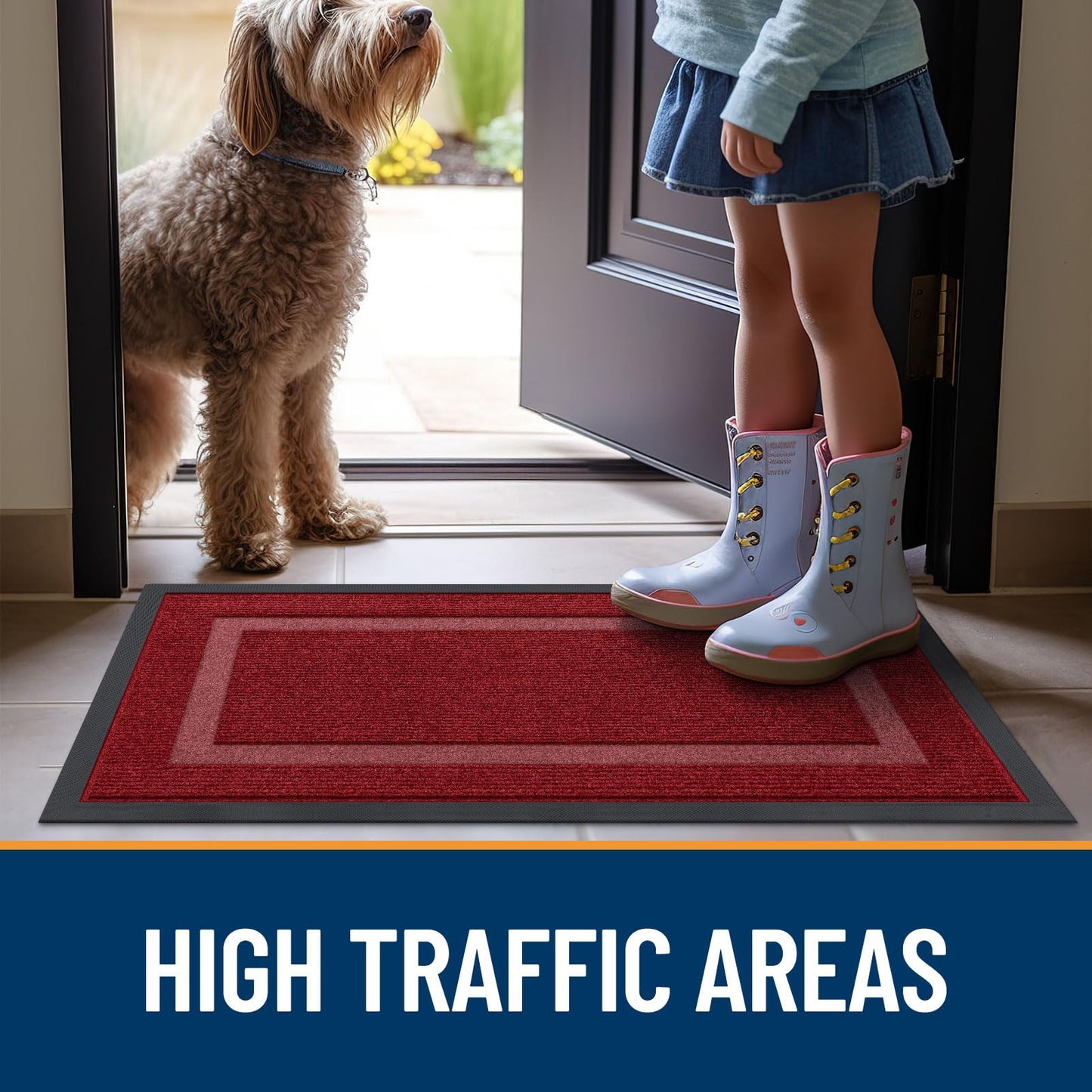 OLANLY Front Door Mat Indoor Outdoor Entrance, Waterproof All-Season, All-Weather Doormat, Sturdy Natural Rubber, Fade Resistant, Low Profile, Easy Clean Patio Porch Entryway Mat, 47x32, Wine Red