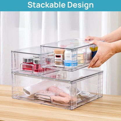 Vtopmart 3 Pack Stackable Storage Drawers, Easily Assemble Acrylic Bathroom Undersink Organizers,Clear Plastic Storage Bins for Closet,Cabinet,Pantry,Medicine Organization