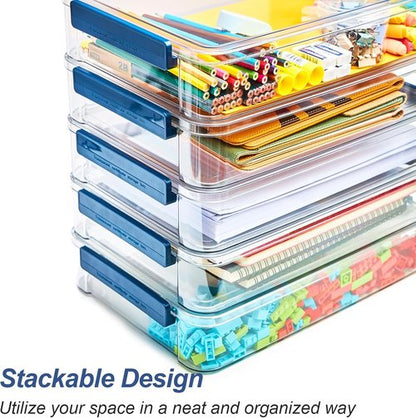 CATOOMUU Portable Project Case - 5.5qt Clear Stackable Storage Box with Snap-Tight Latch | Ideal for A4 Files & Crafts