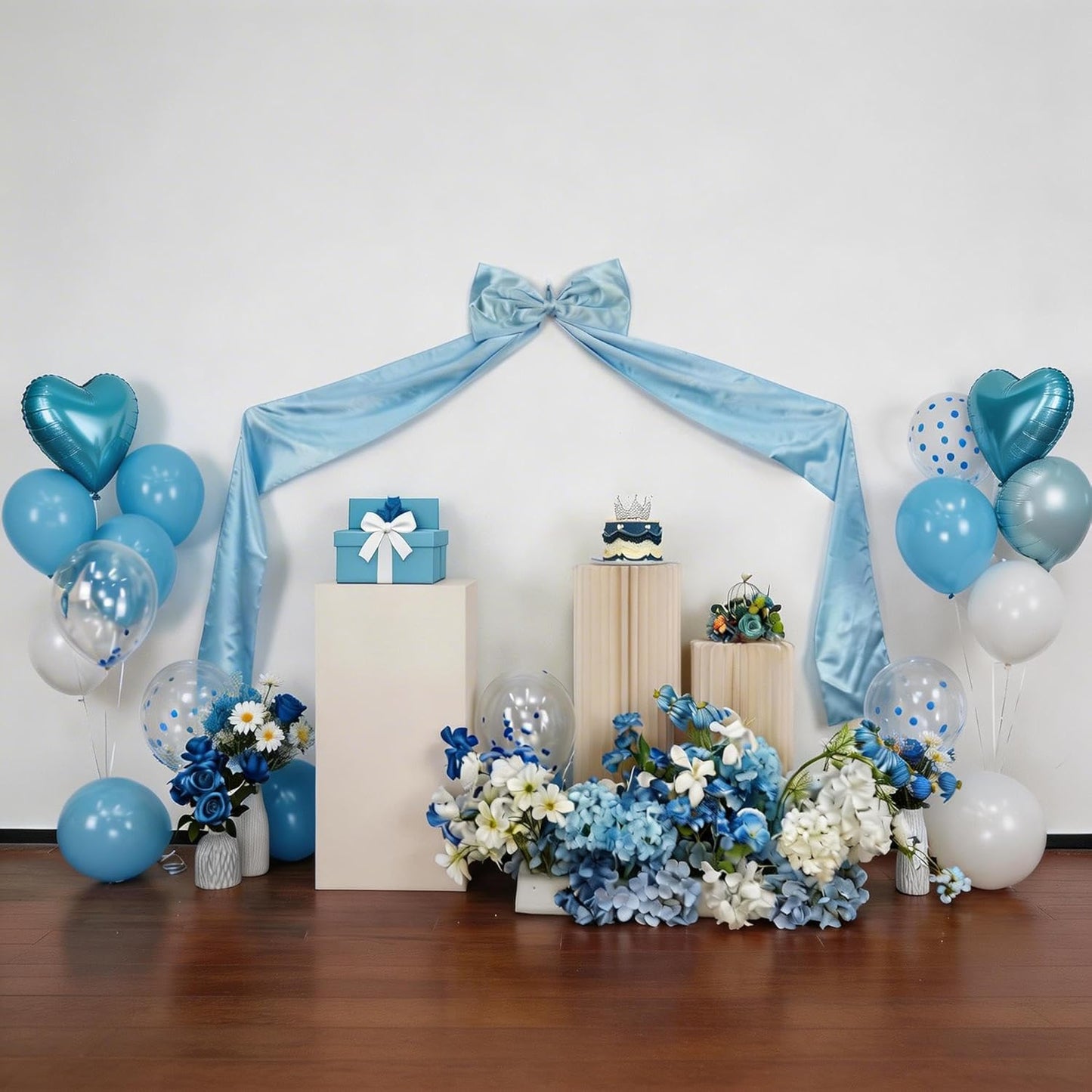 Skiennix Extra Long Satin Blue Bow - Elegant Wall Decor for Coquette Room | 70x20 Inch for Events