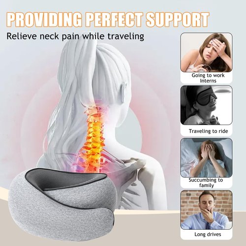 Hanmeimei Neck Travel Pillow Upgraded Travel Neck Pillow for Airplane Memory Foam Travel Pillow for Airplanes Offices and Cars Headrest Sleep, Portable Plane Accessories