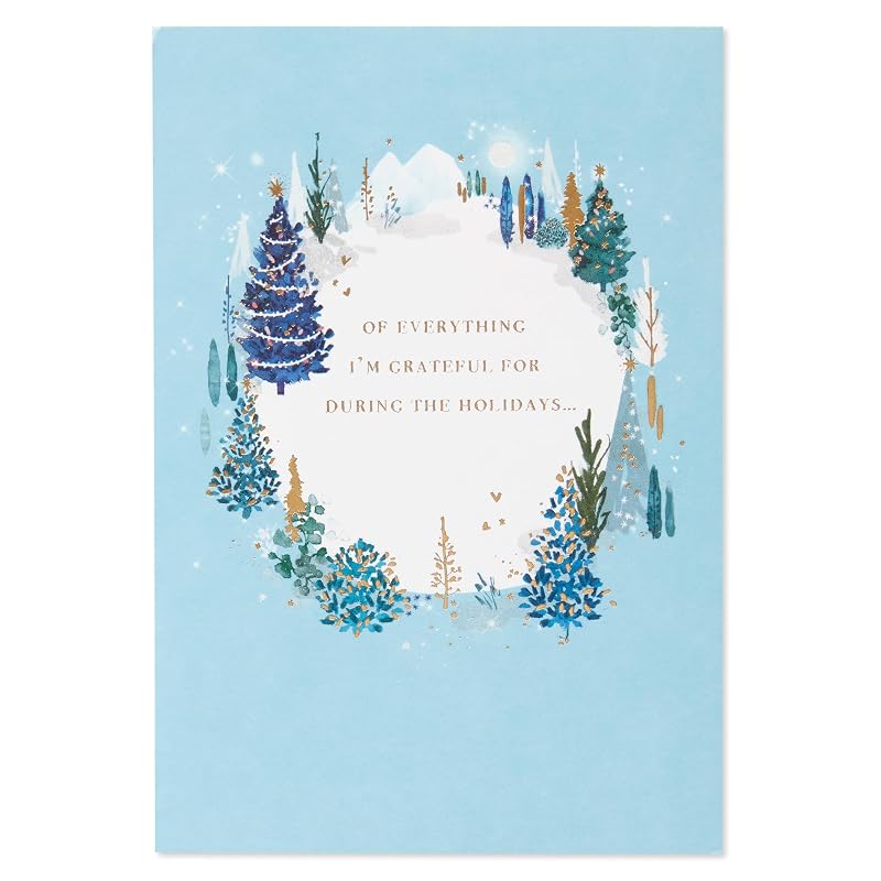 Romantic Christmas Card - Being With You with Gold Foil & Tree Design, 5 x 7 (Variation: Christmas Trees)