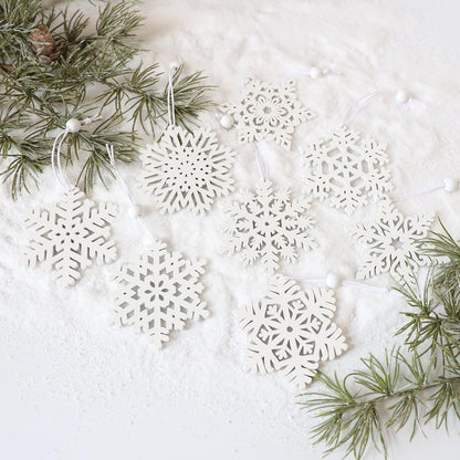 Skiennix 16-Piece White Snowflake Ornaments - 3-Inch Wooden Christmas Decorations for Winter Trees
