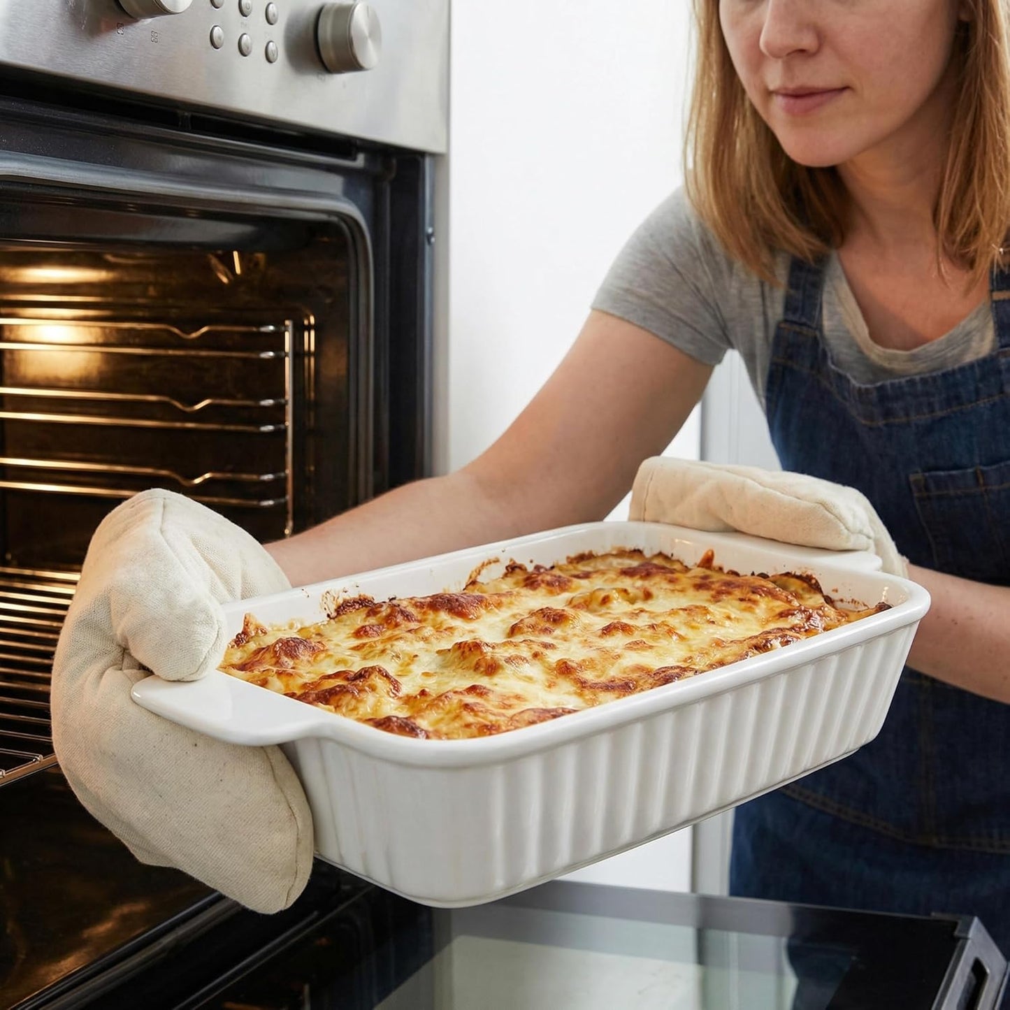 CALLARON 27 Oz Baking Dish - 9x5 Ceramic Casserole Dish with Handle for Lasagna & Cakes | White Bakeware