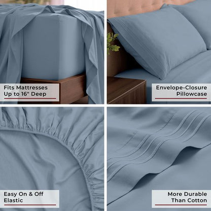 Mellanni King Sheets Set - 4 PC Iconic Collection Bedding - Hotel Luxury, Extra Soft, Cooling Bed Sheets - Wrinkle, Fade, Stain Resistant (King, Blue Hydrangea)
