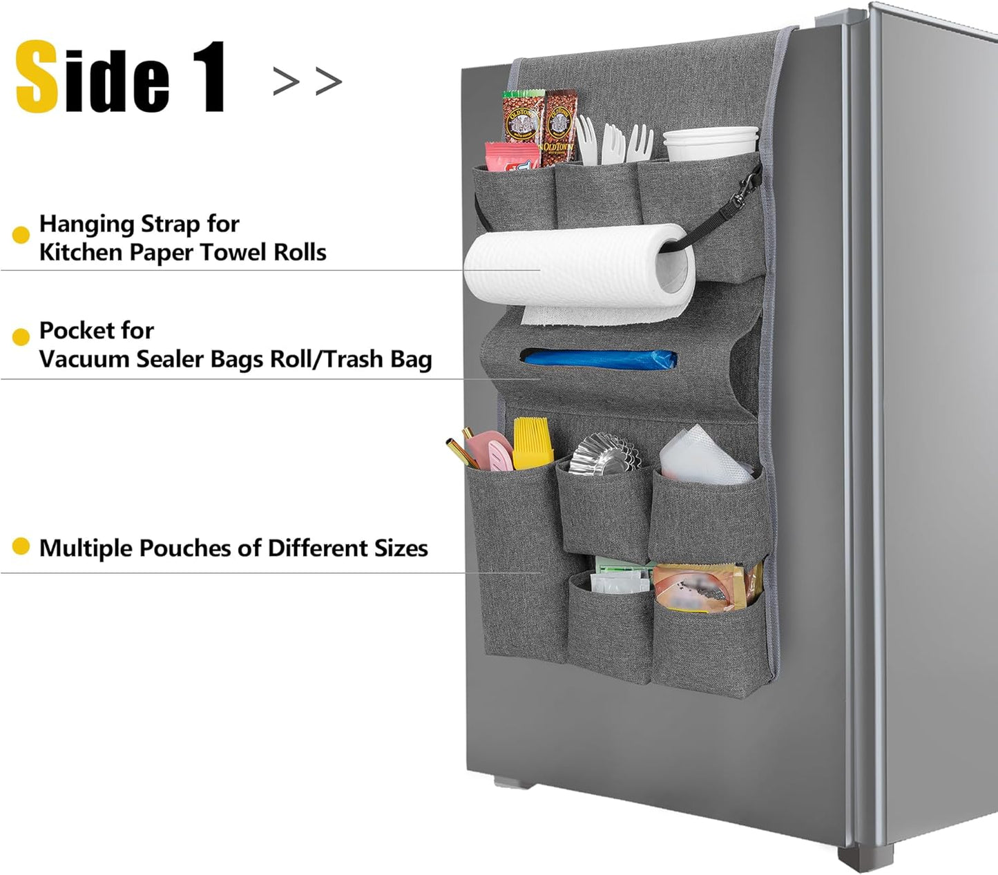 Rexmica Mini Fridge Organizer - 14 Pocket Dust Cover Storage Bag for Home, Office & Dorm | Gray
