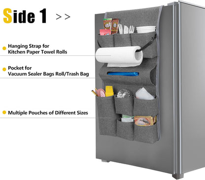 Rexmica Mini Fridge Organizer - 14 Pocket Dust Cover Storage Bag for Home, Office & Dorm | Gray