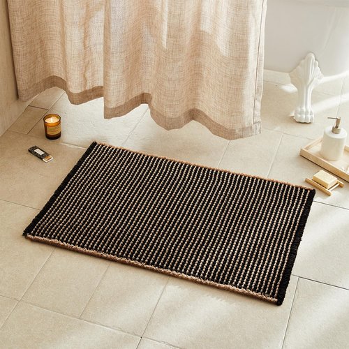 TYUU Waffle Bath Mat, Boho Bathroom Rugs Non Slip Washable Super Absorbent Quick Dry Bath Mat Farmhouse Bathroom Decor, 36"x24" Khaki and Black