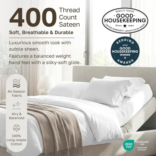 California Design Den Split King Sheet Set - 100% Cotton, Silky Smooth Sateen, Deep Pockets, Light Grey