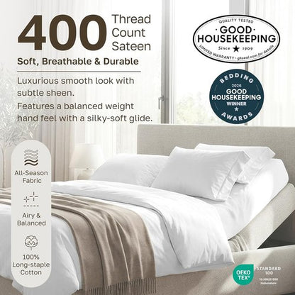 California Design Den Split King Sheet Set - 100% Cotton, Silky Smooth Sateen, Deep Pockets, Light Grey