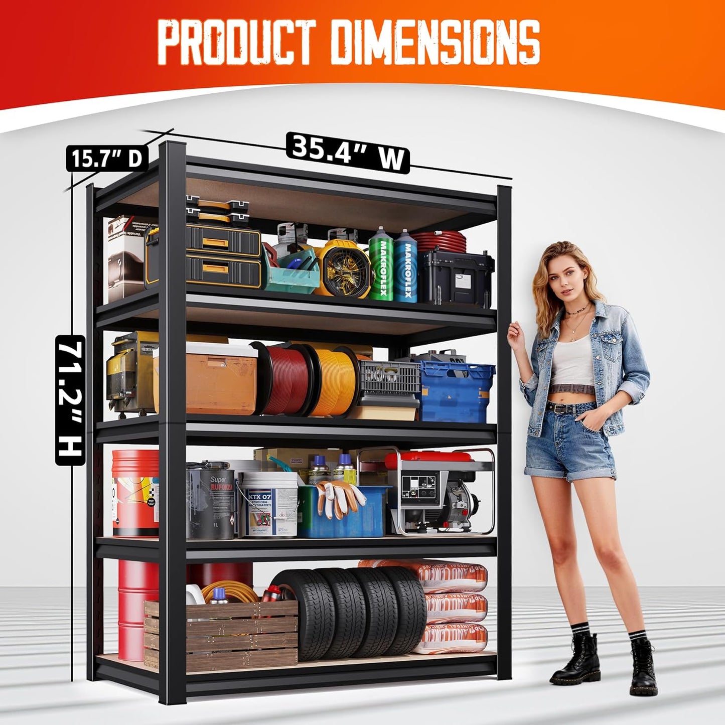 Regine Switzerland Heavy-Duty Garage Shelving Unit - 5-Tier Adjustable Metal Rack | 2050LBS Capacity, 71"H x 35"W x 16"D