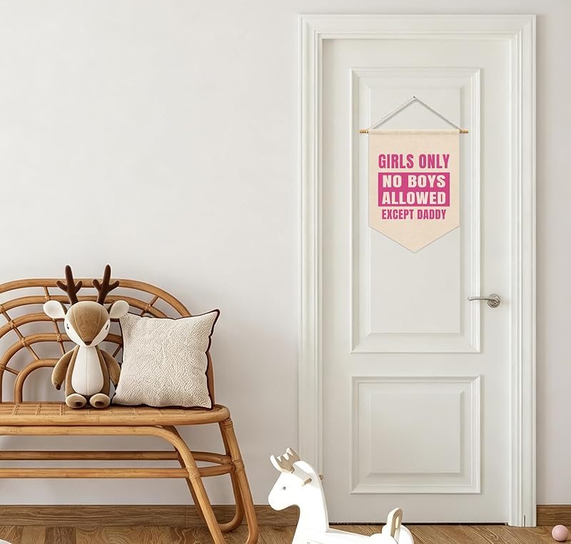 Girls Room Wall Art Decor Pennant Banner - Cute Pink Pennant Flag for Kids Room Variation: Art Cute Girl Only Linen-13