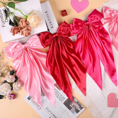 Skiennix Pink Bow Garland Banner - Satin Ribbon Decor for Fireplace | Perfect for Bachelorette, Bridal Shower & Birthday Parties (3 Red)