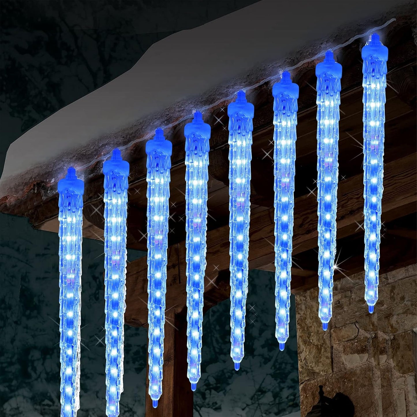 WATERGLIDE Meteor Shower Lights - 12" Outdoor Icicle Christmas Lights with 192 SMD LEDs | Connectable Blue Raindrop Decor