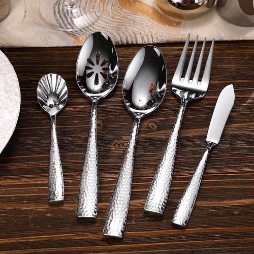 KEAWELL Premium Hammered Silverware Set - 18/10 Stainless Steel, Service for 4/8/12, Dishwasher Safe