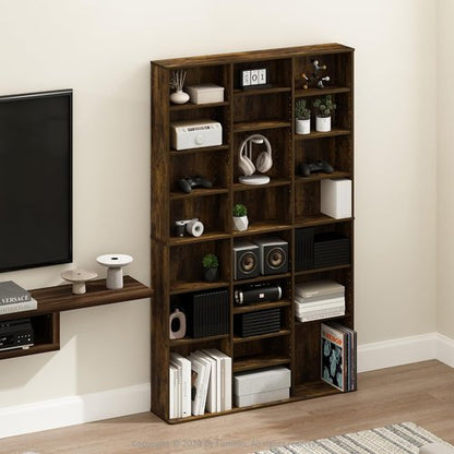 Furinno Jaya DVD Shelf - 24-Shelf Media Rack with Adjustable Shelves | Easy Assembly, Amber Pine