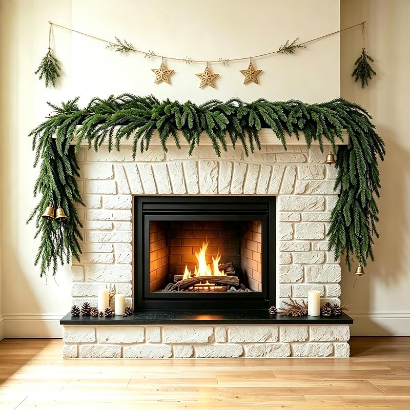 2 Pcs 9 Ft Norfolk Pine Garlands - Real Touch Artificial greenery, indoor/outdoor