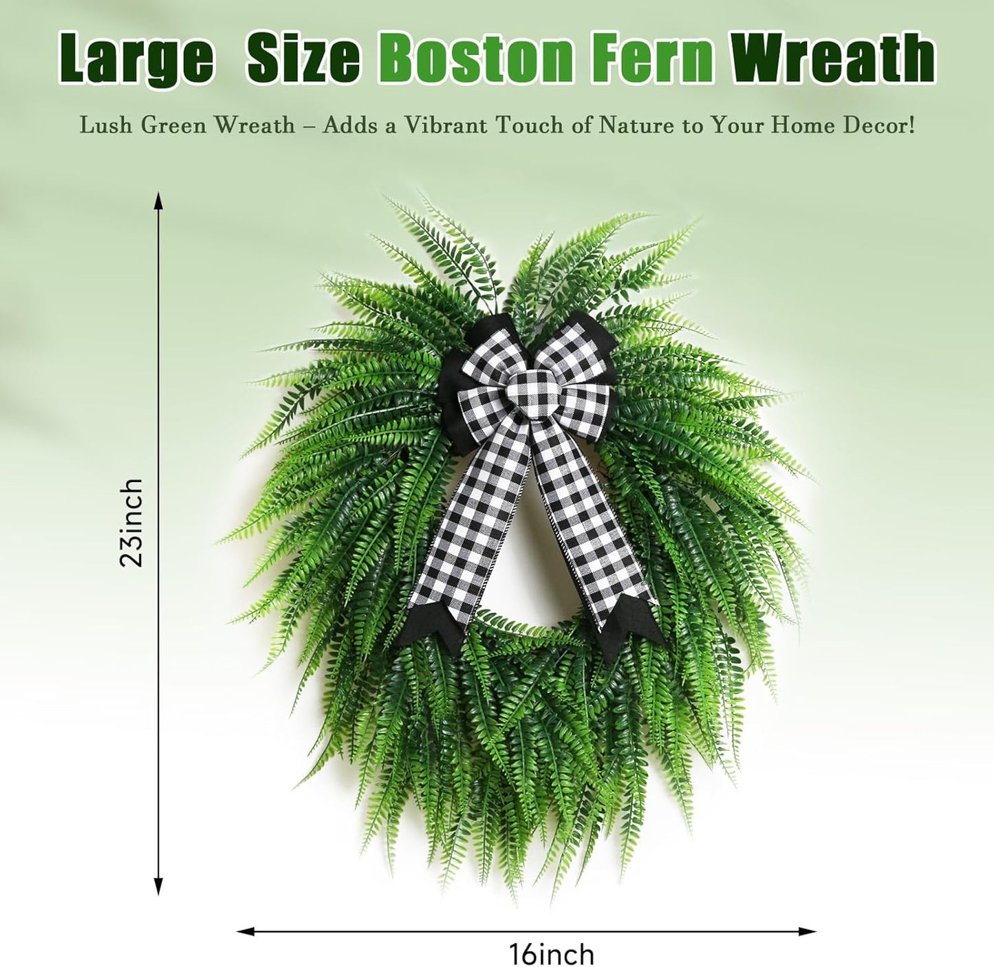 Skiennix 22" Boston Fern Leaf Wreath - Spring & Summer Greenery for Front Door Decor