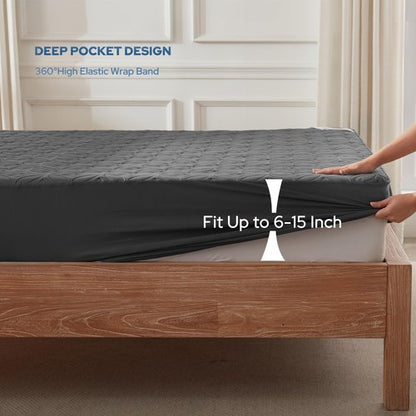 BEDLORE Waterproof Mattress Protector, Twin Size Mattress Pad with Deep Pocket 6"-15" Depth, Soft Breathable Dirt-Proof Single Bed Mattress Cover for Bedroom, Dorm Room (Gray)