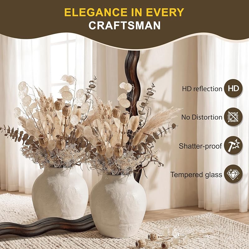 Full Length Mirror 56" x 24" Wood Framed - Dark Brown Wavy Floor Mirror (Variation: 56"L x 24"W)