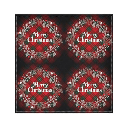 Christmas Monogram Wreath Plaid Cloth Napkins Set of 6, 20 x 20 in, Washable Polyester