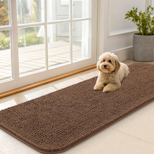 OLANLY Dog Door Mat - Absorbent Non-Slip Mud Mat for Indoor Use | 59x20 Mocha Color, Quick Dry Chenille
