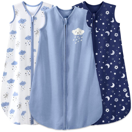 Yoofoss Baby Sleep Sack - 100% Organic Cotton Wearable Blanket | 2-Way Zipper, 0.5 TOG, 3 Pack for 6-12 Months