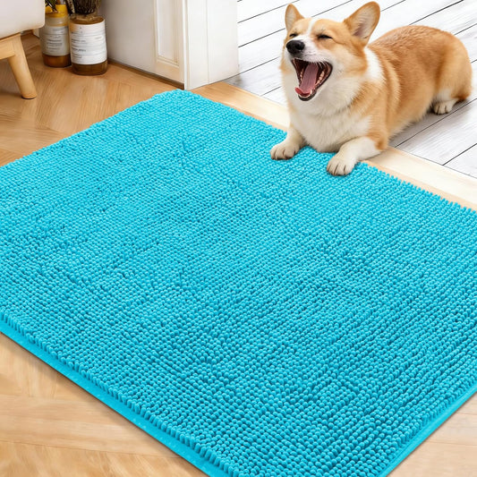 OLANLY Dog Door Mat - Absorbent Non-Slip Washable Doormat for Muddy Paws | Aqua Blue, 40x32 Inches