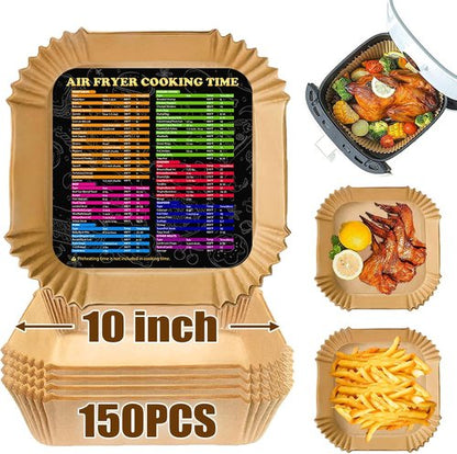 Air Fryer Liners - 10 Inch Square Non-Stick Parchment Paper | 150PCS Oil Resistant & Waterproof