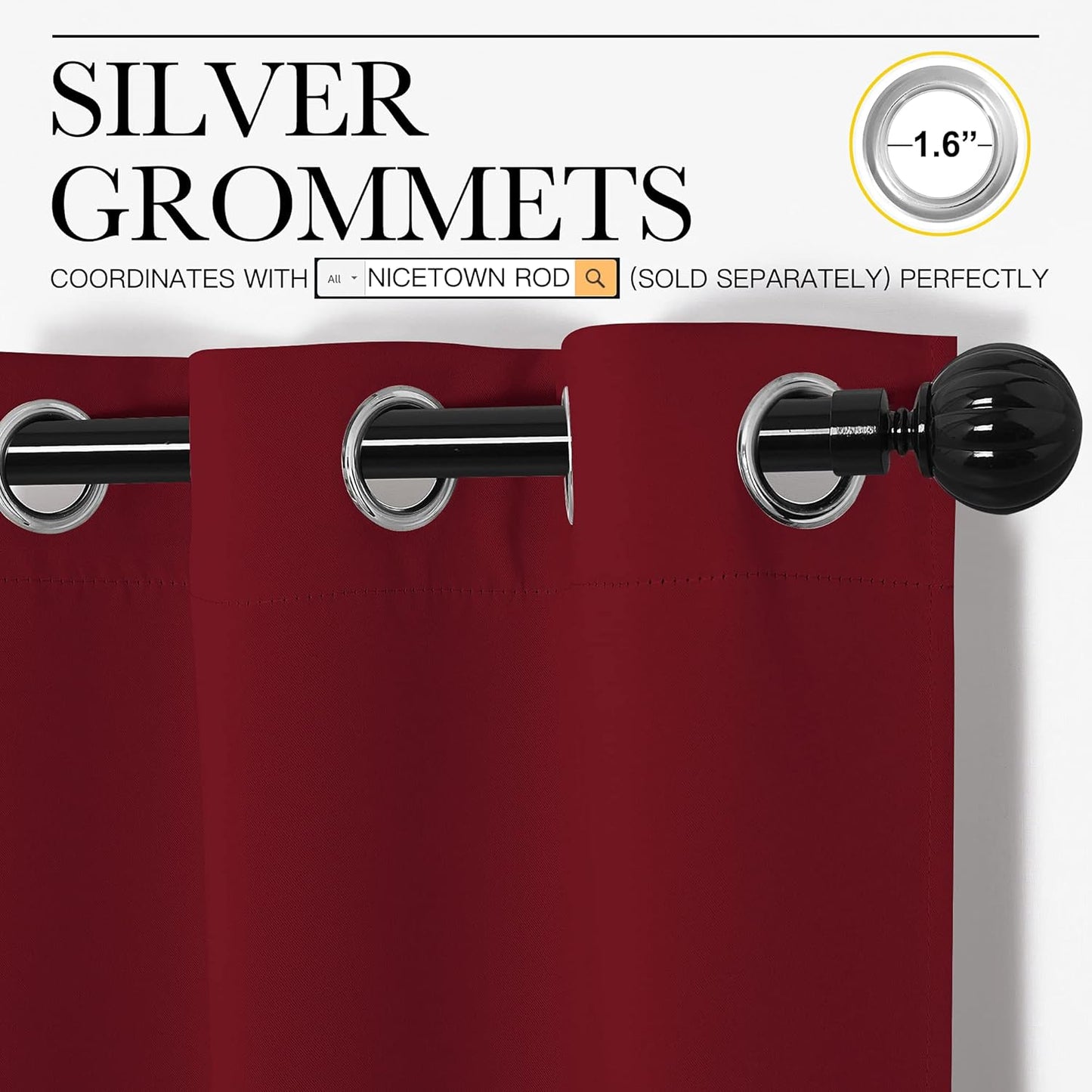 NICETOWN Burgundy Blackout Curtains - Thermal Insulated Grommet Drapes for Living Room | 55 x 86 Inches (1 Pair)