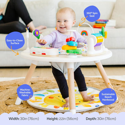 Move2Play 4-in-1 Baby Activity Center - Montessori Design with 8 Interactive Toys | Tummy Time, Exersaucer & Toddler Table | Perfect Gift for 3-12 Months (Sun)