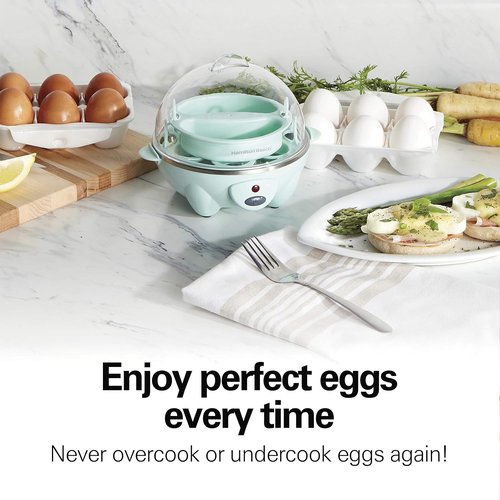 Hamilton Beach 3-in-1 Electric Egg Cooker - Hard Boiled, Poached & Omelet Maker | Holds 7 Eggs, Mint