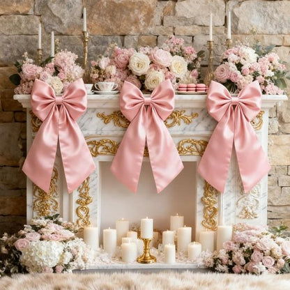 Big Pink Bow Coquette | Large Satin Bows for Room Decor - 23x11 Inch Pastel Pink Set (3pcs)